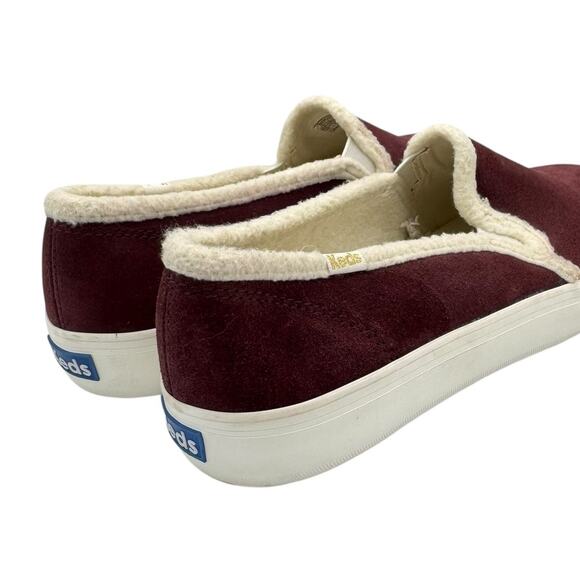 Keds Double Decker Maroon Maroon Suede Faux Shearling Lined Slip On Sneakers - Picture 10 of 13